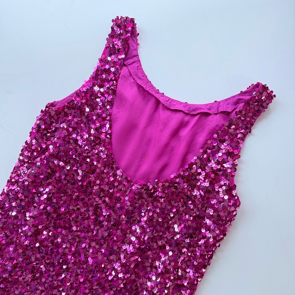 Vintage 1980s Night Line Silk Barbie Pink Sequin Sleeveless Dress Size 10 M - Picture 10 of 16